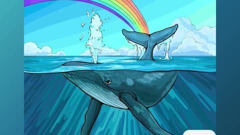 Humpback Whale Surfacing Under a Vibrant Rainbow in Blue Ocean Waters