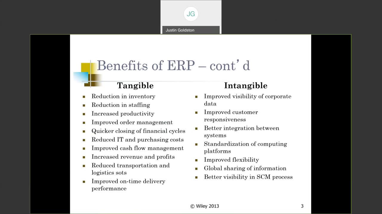 Jack Welch Management Institute: Ops Mgt. Dr. Justin Goldston Lecture on ERP/MRP/CRP/DRP c. 2017