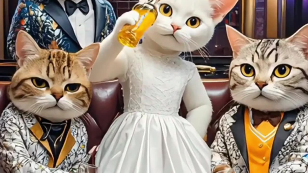 White beautiful cat dating with a luxurious businessman