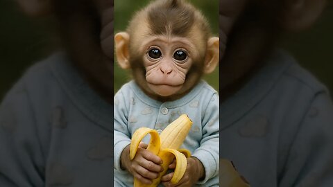 Baby Monkey Takes a Big Bite of Banana Bliss! 🍌🐒