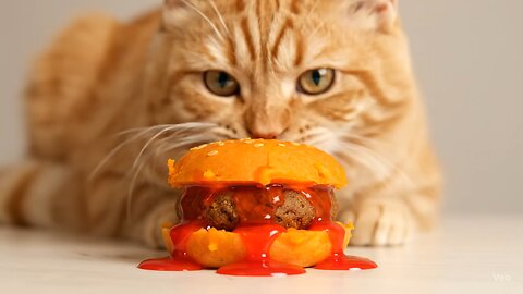 Cat eating lava burger ASMR video