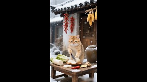 As a great Chef，I made a full jar of pickled vegetables in winter. #cuteanimals #cutecats #ai