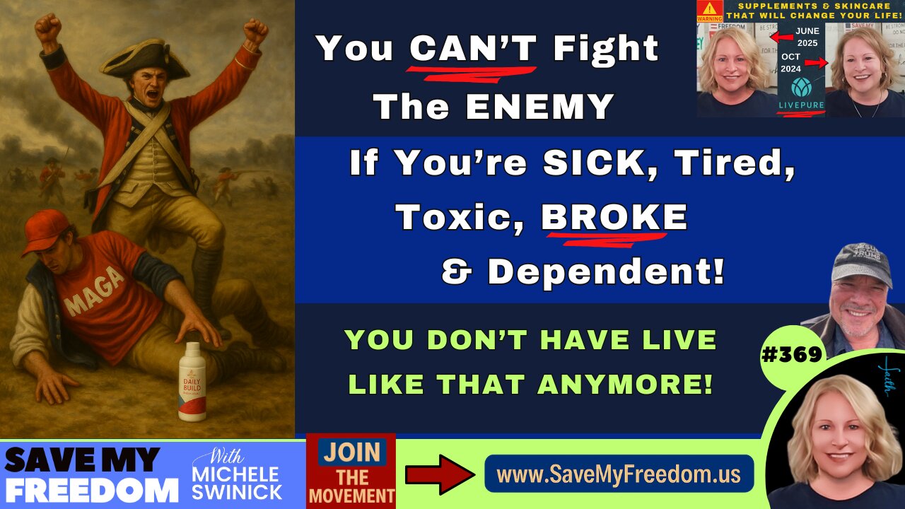 You CAN'T Fight The Enemy If You're SICK, TIRED, TOXIC, BROKE & DEPENDENT! We're Being POISONED By The Food, Air, Water, Meds & Media...YOU DON'T Have To Live Like That ANYMORE! We Have The SOLUTION...CHANGE YOUR LIFE TODAY!