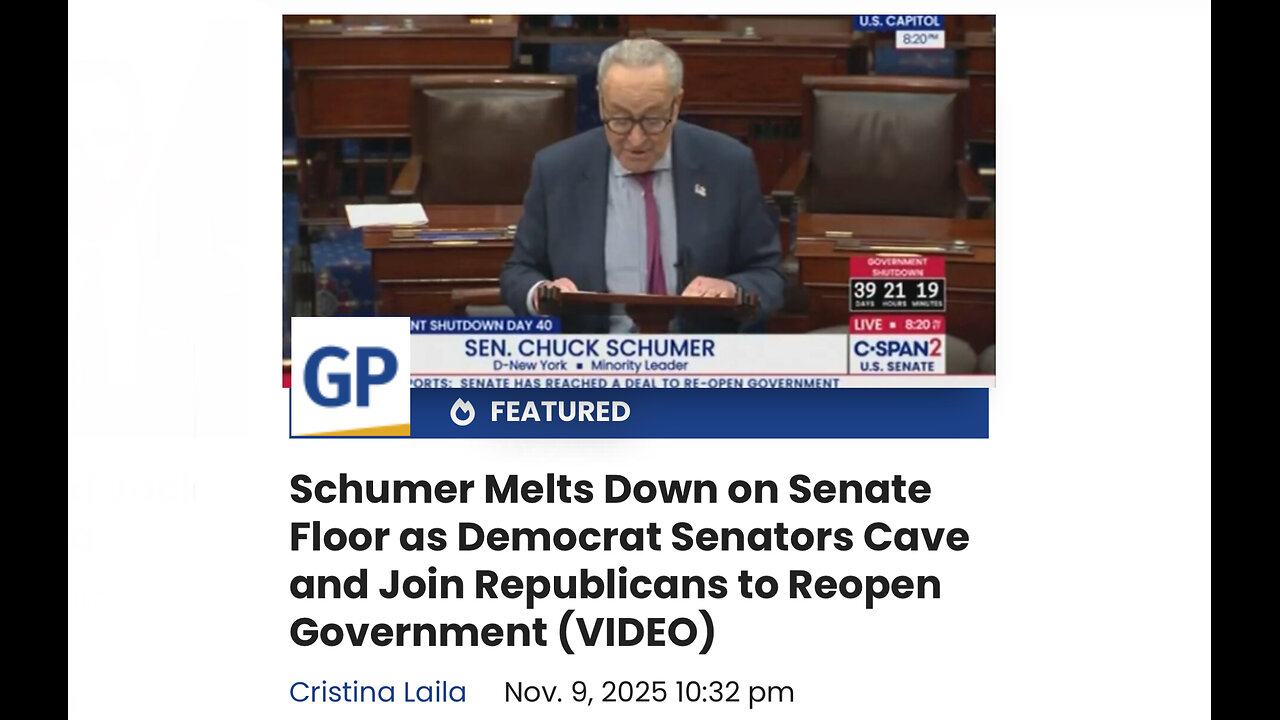 Schumer Melts Down on Senate Floor as Dem Senators Cave and Join Rep to Reopen Government