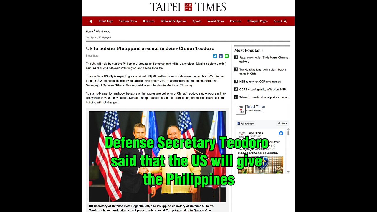 Defense Sec. Teodoro said that the US will give Philippines Usd 500 million in Military Aid PER YEAR