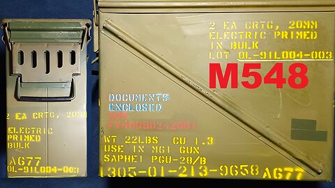 M548 Ammo Can. Labeled for 2 EA CRTG, 20MM | ELECTRIC PRIMED | IN BULK | SAPHEI PGU-28/B