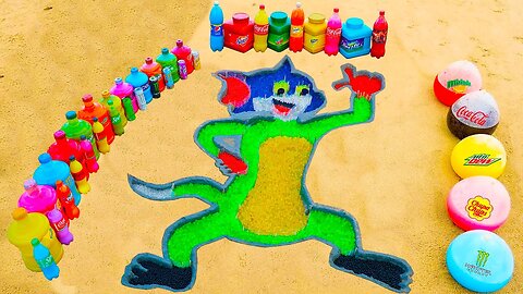 How to make Rainbow Tom Cat with Orbeez, Balloons of Coca Cola, Monster and Mentos & Popular Sodas