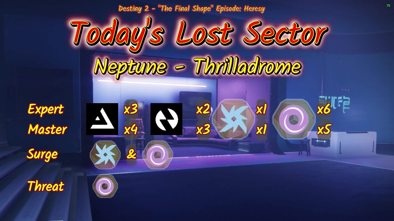 Destiny 2: 4-4-25 Thrilladrome is the Lost Sector. Arc/Void Surge.