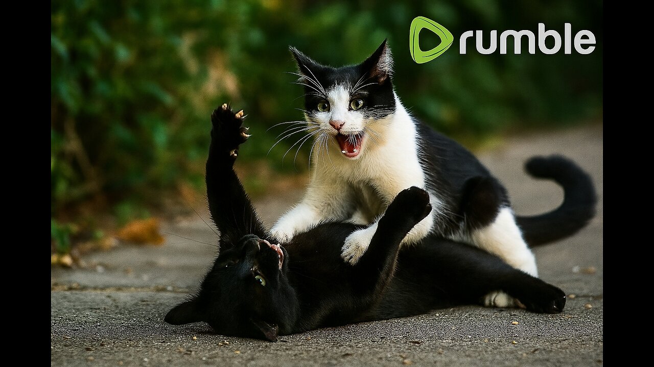 Black Cat White Cat Playing Outdoors