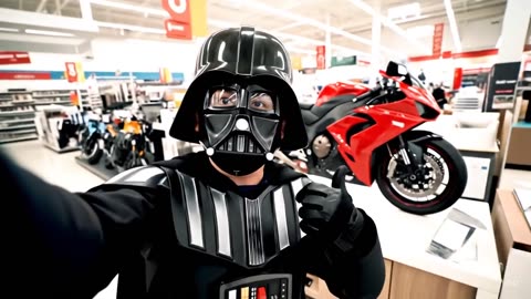 Darth Vader saca su moto en coppel!#starwars #darthvader #veo3 #ia #mexico