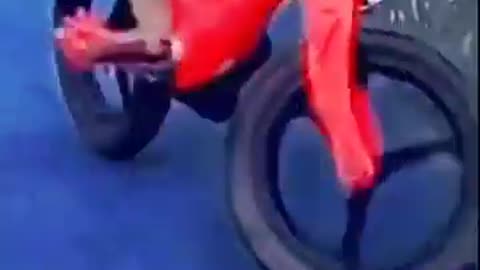 Monkey riding a bike with a baby