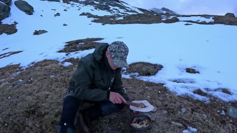 Solo Ice Fishing Off-Grid Camping & Wild Trout Catch & Cook