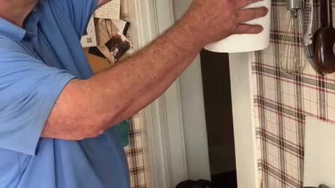 Dog Happily Waits For Old Paper Towel Roll