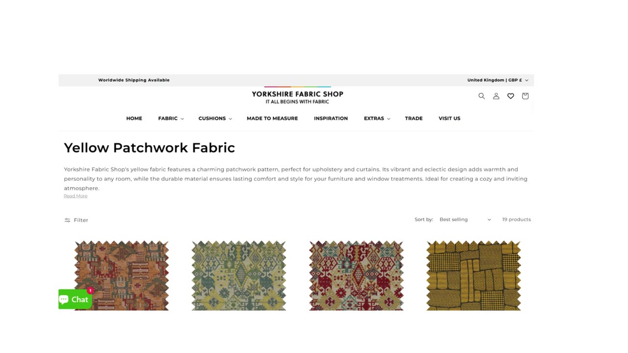 Yellow Colour Patchwork Fabric at Yorkshire Fabric Shop