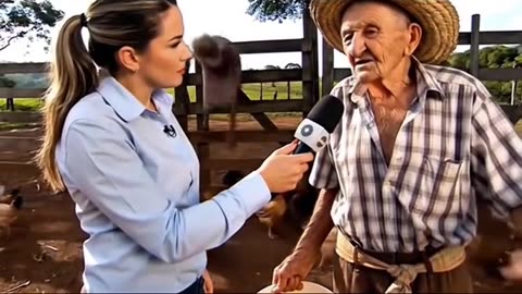 velho alimentando animais com milho