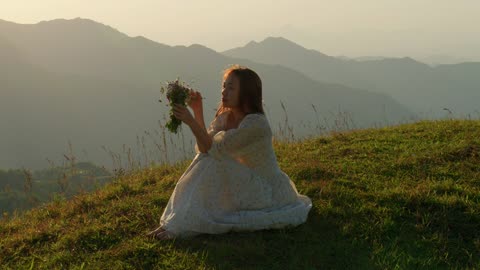 Woman Enjoying Nature in Mountain Scenery