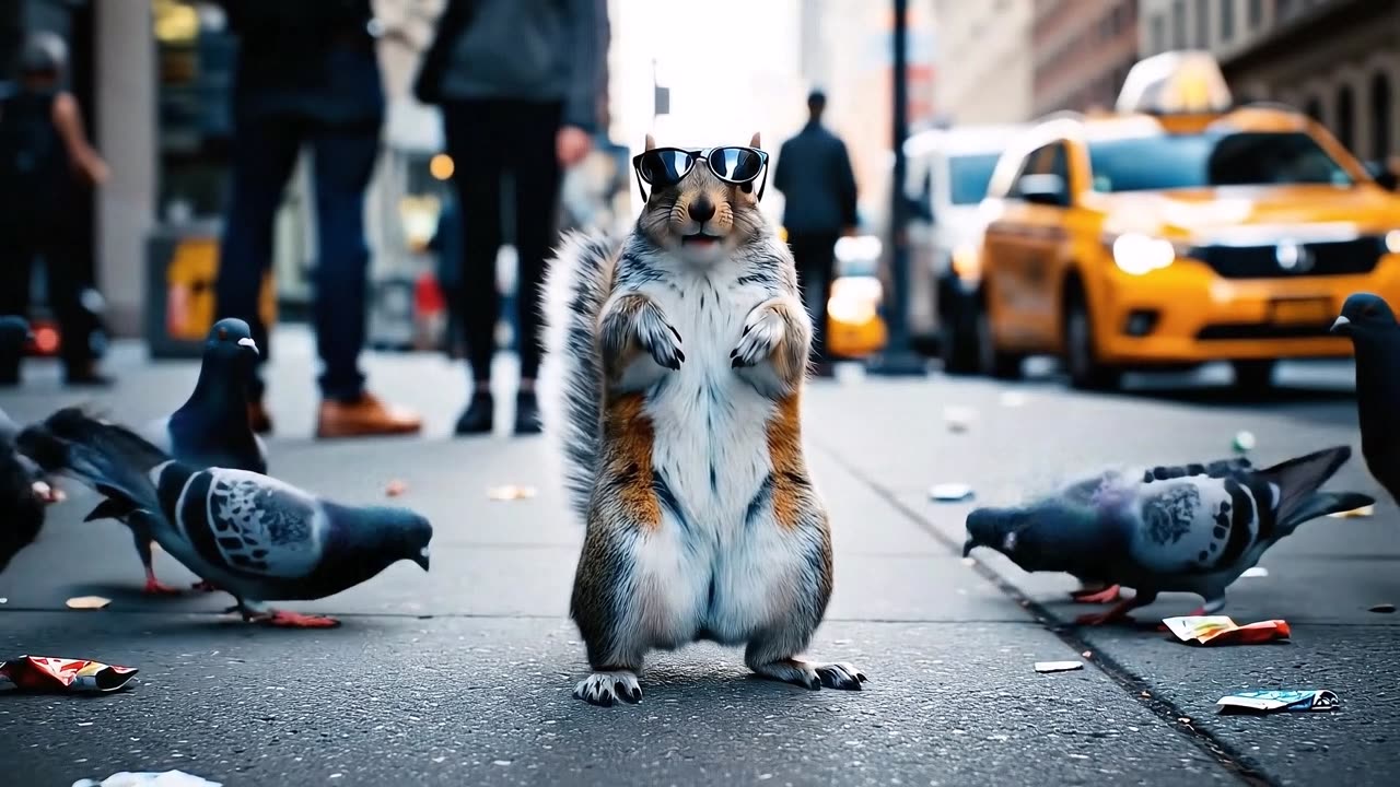Squirrel Breakdances as Pigeons Cheer | AI Video