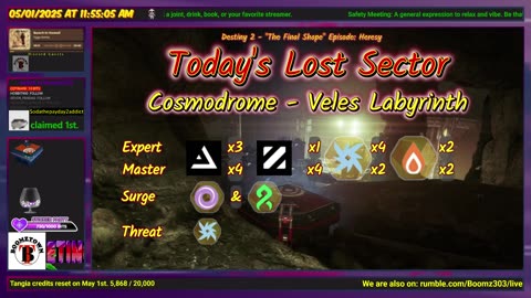 Destiny 2: 5-1-25 Veles Labyrinth is the Lost Sector. Void/Strand Surge.