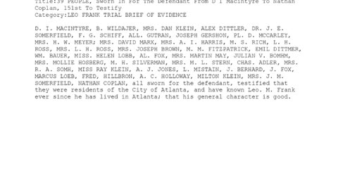 39 PEOPLE, Sworn In For The Defendant, From D. I. Macintyre to Nathan Coplan, 151st To Testify