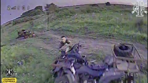 Russian Soldier Hits a Drone with His Mag After Running in Circles