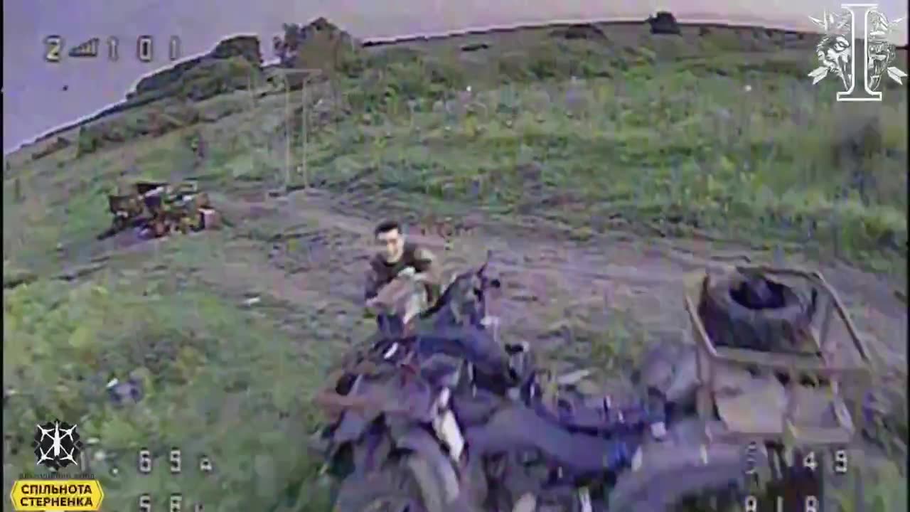 Russian Soldier Hits a Drone with His Mag After Running in Circles