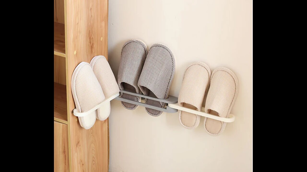 3-in-1 Foldable Wall Mounted Folding Slippers_Towel Rack With Non-Punch Design, For Towels and Shoes