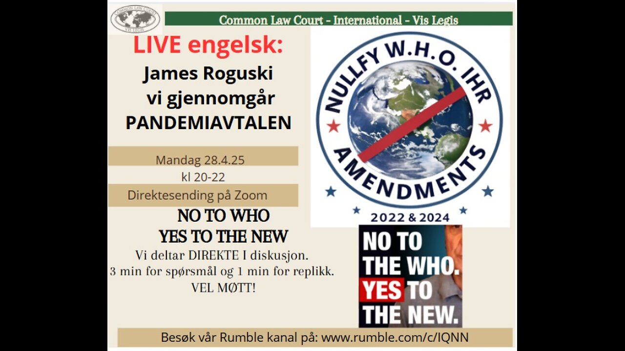 28.4.25: Live PANDEMIKONTRAKTEN World Council of Health TEAM MØTE