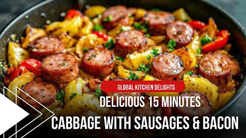 Fried cabbage with sausages and bacon is so tasty! Global Kitchen Delights