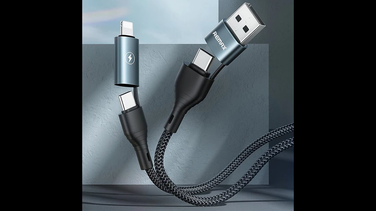 4-in-1 USB Charging Cable, with Interchangeable Connectors, Nylon Braided Wire, Data Transmission