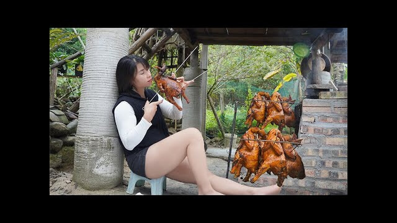 Enjoy grilled food on fire, smoked chicken, income from chicken. live with nature