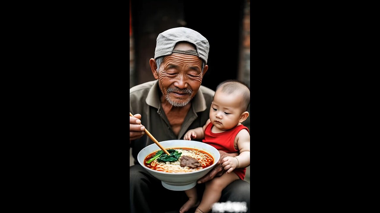 Ai created man and baby eating food