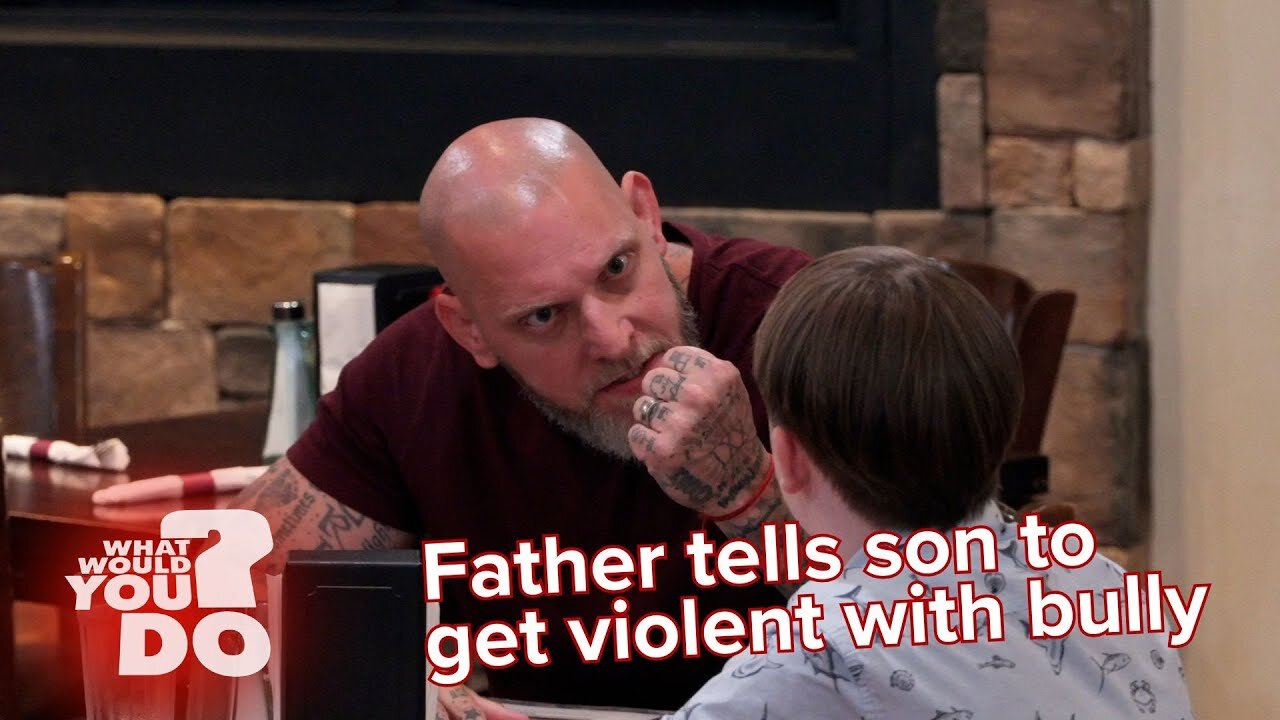 A father tells his son to get violent with bully