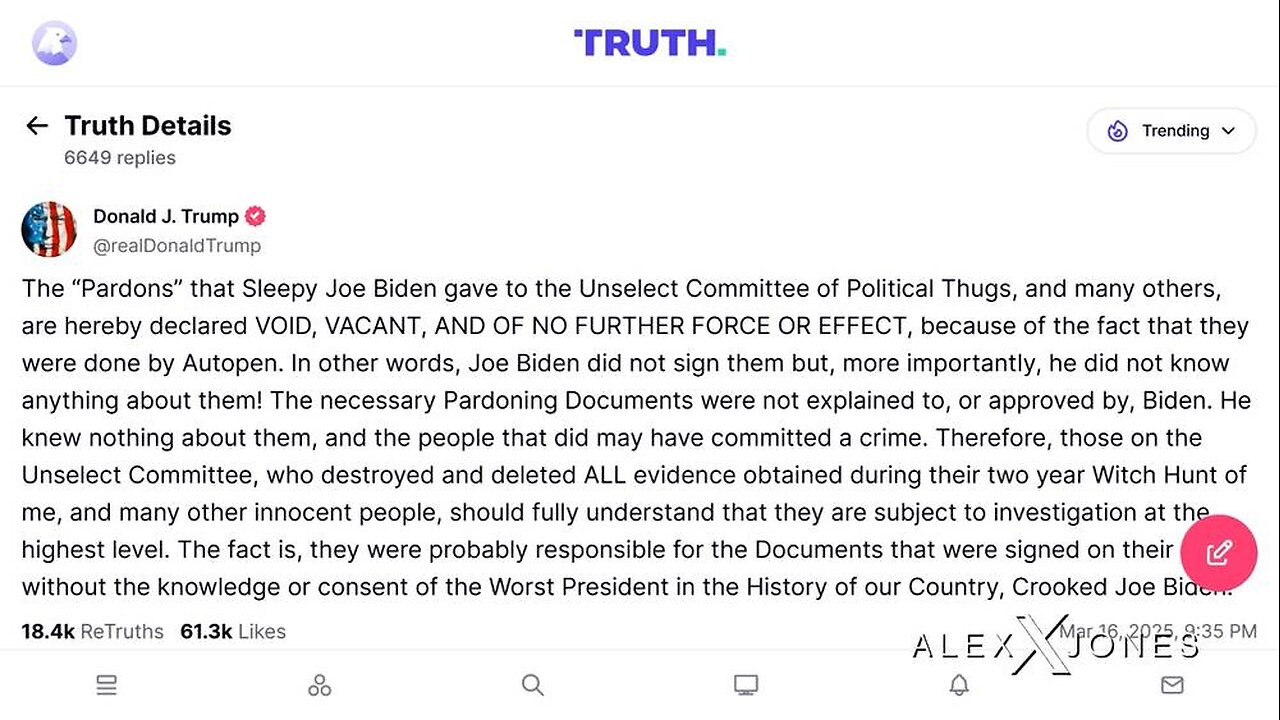 BREAKING: Trump Declares Biden “Pardons” VOID, Says Joe Did Not Sign Or Know