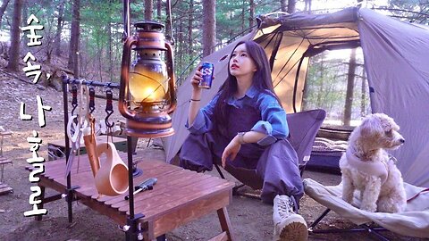 Camping alone in a quiet forest where spring has arrived Taking care of your body