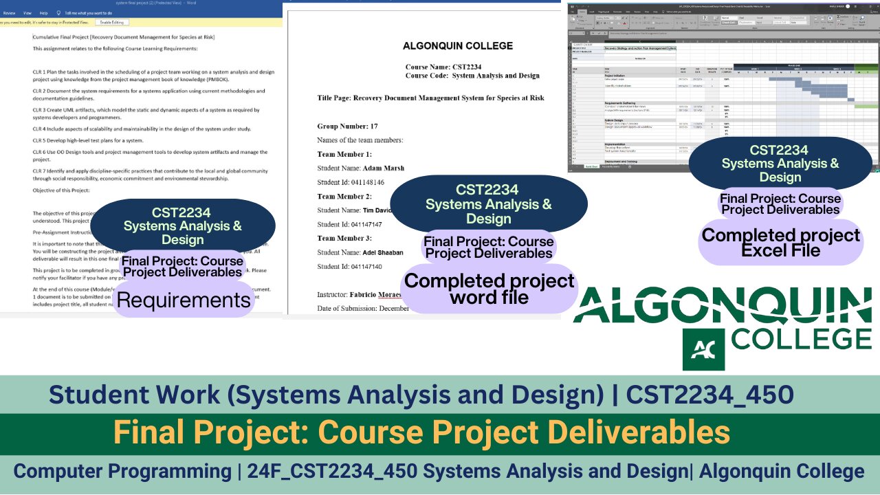 Student Work(Systems Analysis & Design)|24F_CST2234_450 |Final Project Work Video|Algonquin College