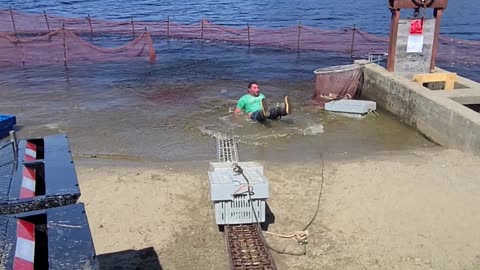 Rope Snaps and Man Takes a Dip