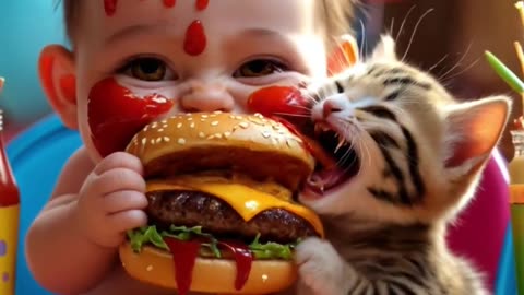 Funny Baby & Kitten's Cute Laugh Moment 😂