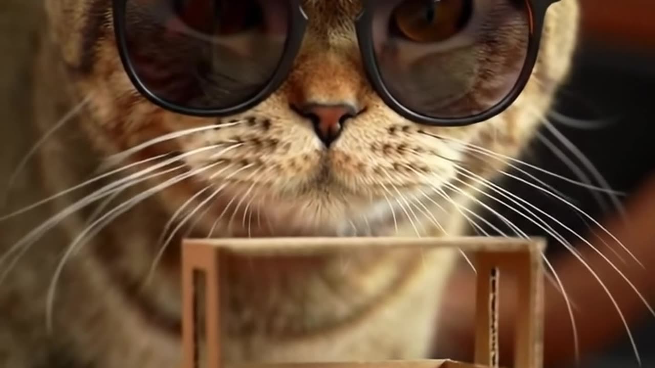 Cat driving a “cart” made of cardboard box