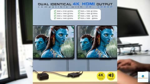 4K HDMI Splitter 1 in 2 Out Mirror Display Not Expand, Dual HDMI Splitter Hub to Dual Moni