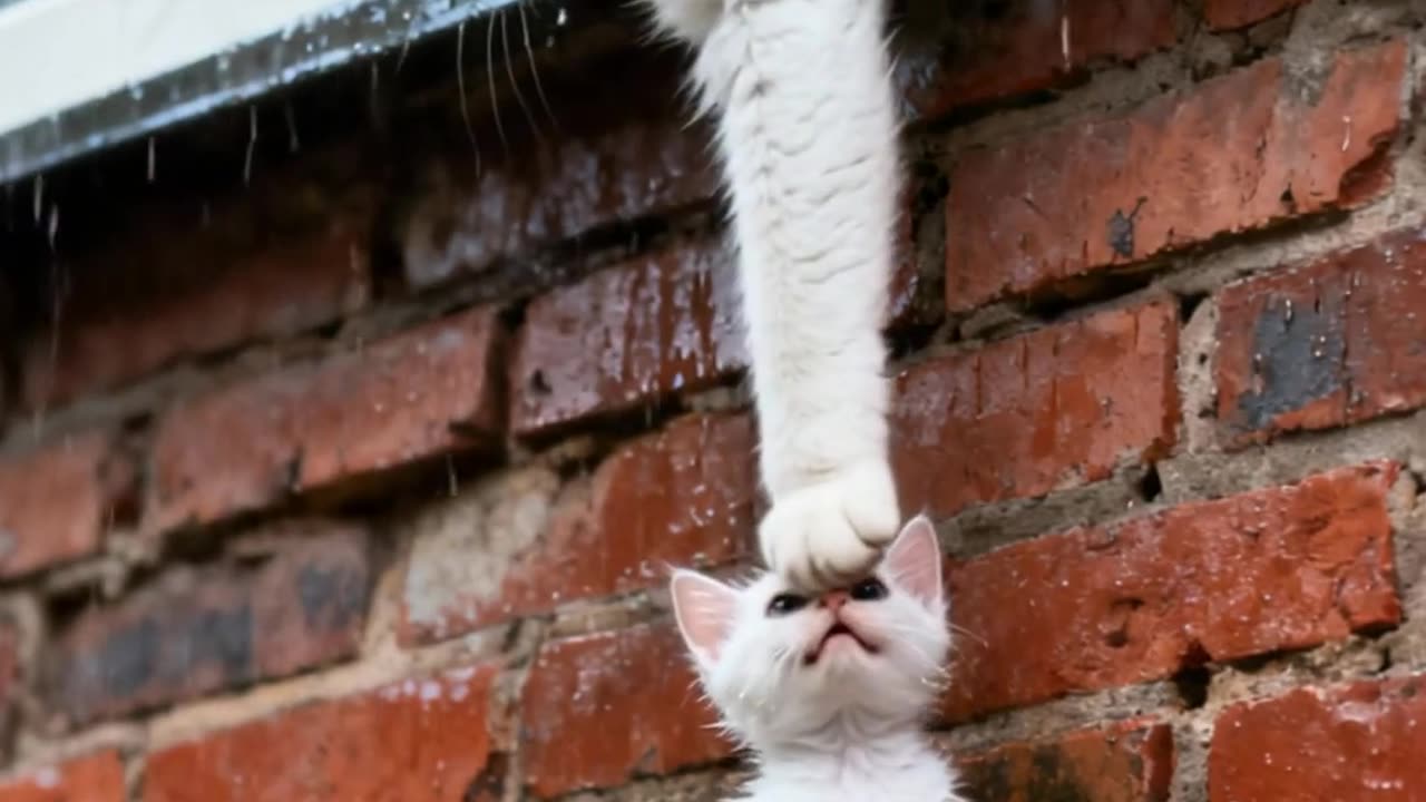 The mother cat is caressing her kitten