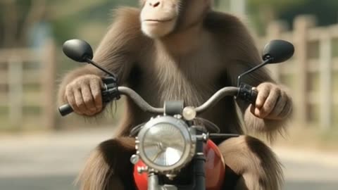 WATCH OUT! a monkey driving his motor