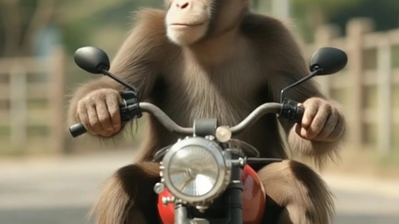 WATCH OUT! a monkey driving his motor