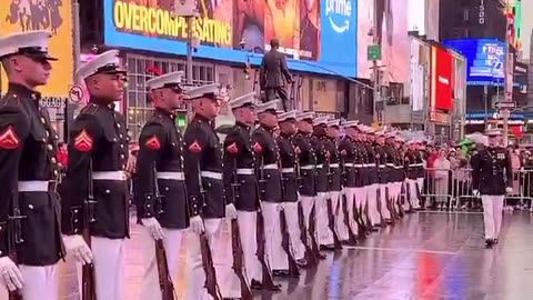 US Marine Corps Silent Drill Platoon performance in New York City at Times Square