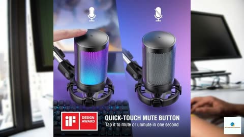 FIFINE Gaming PC USB Microphone, Podcast Condenser Mic with Boom Arm, Pop Filter, Mute But
