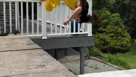 Beautiful hot girl jumping in mini yellow dress sexy hot look