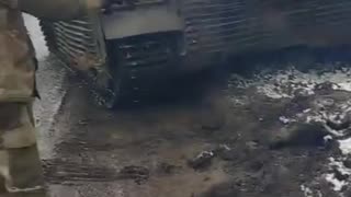 Ukrainian Tank Misses a Russian Mine By Inches