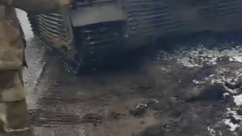 Ukrainian Tank Misses a Russian Mine By Inches