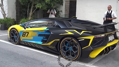 Billionaire Arabian Prince arriving with his LAMBORGHINI AVENTADOR SV at Puerto Banus Marbella