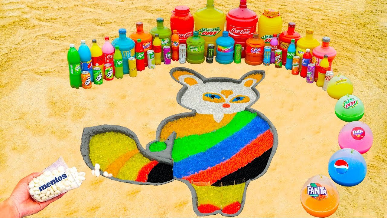 How to make Rainbow Shifu in KungFu Panda with Orbeez, Balloons of Fanta, Coca Cola, Mentos & Sodas