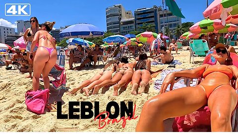 🇧🇷 4K Leblon beach, lots of beautiful people enjoying the summer in Rio